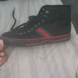 Gucci Black Sneakers with Red and Green Stripes